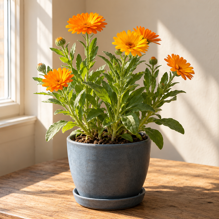 Pot marigold Calendula officinalis flowering indoors