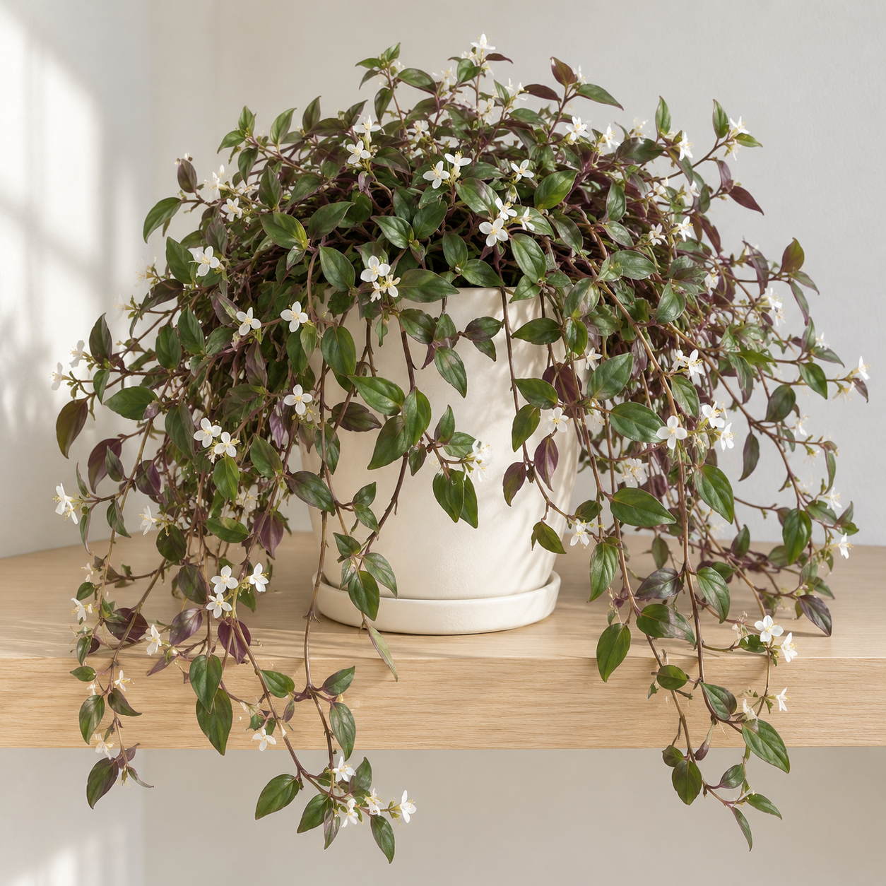 Tahitian bridal veil trailing indoors with small white flowers