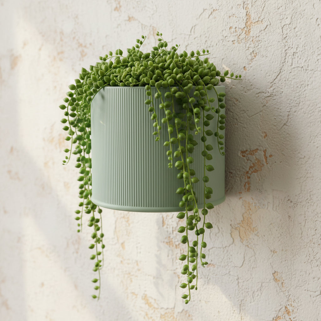 Tori ribbed wall planter styled with trailing indoor greenery