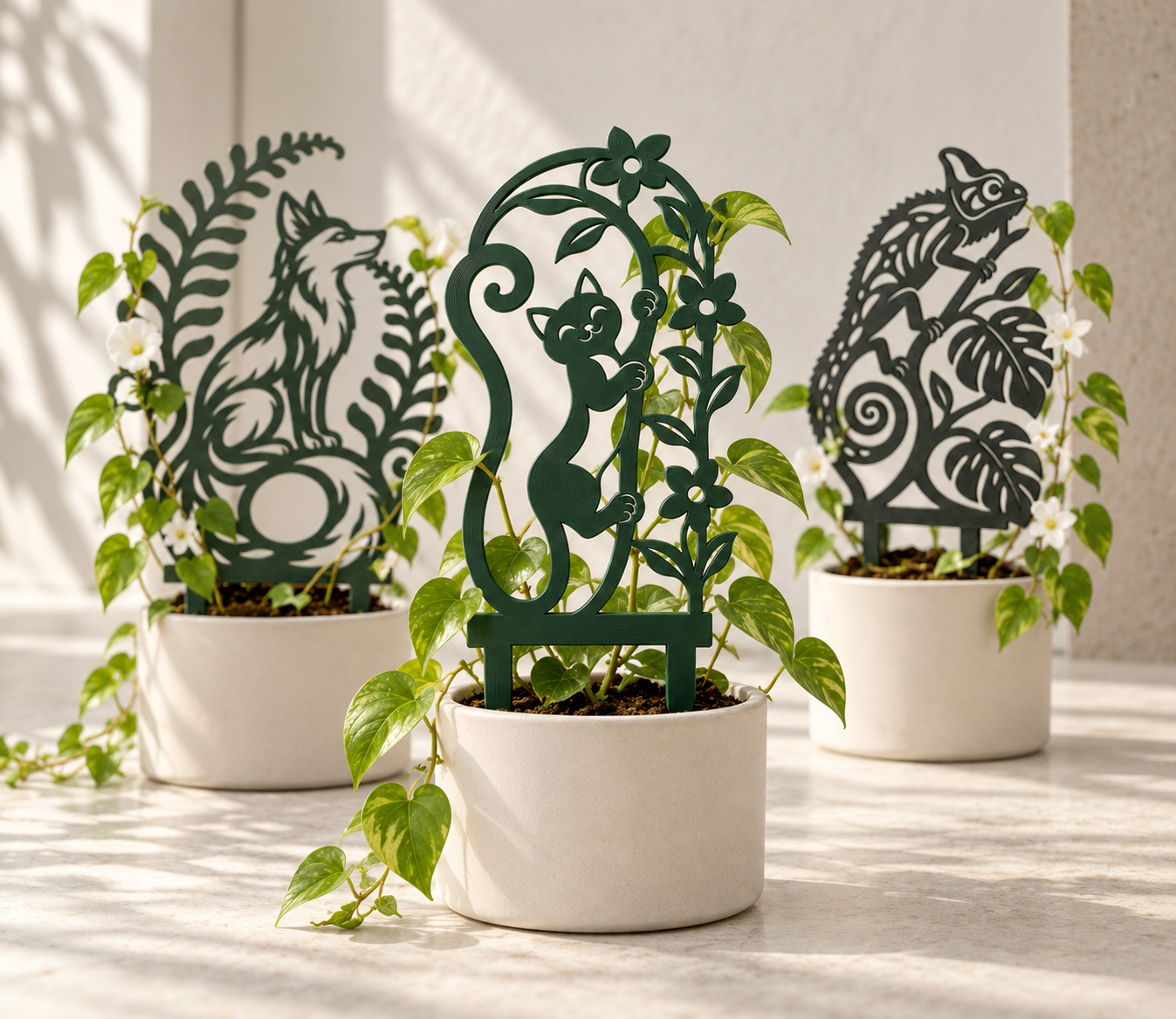 Decorative indoor plant trellises for climbing houseplants