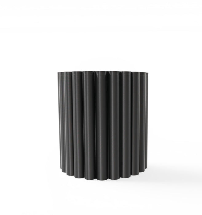 Front view of Pillar black plant stand with tall ribbed cylindrical shape