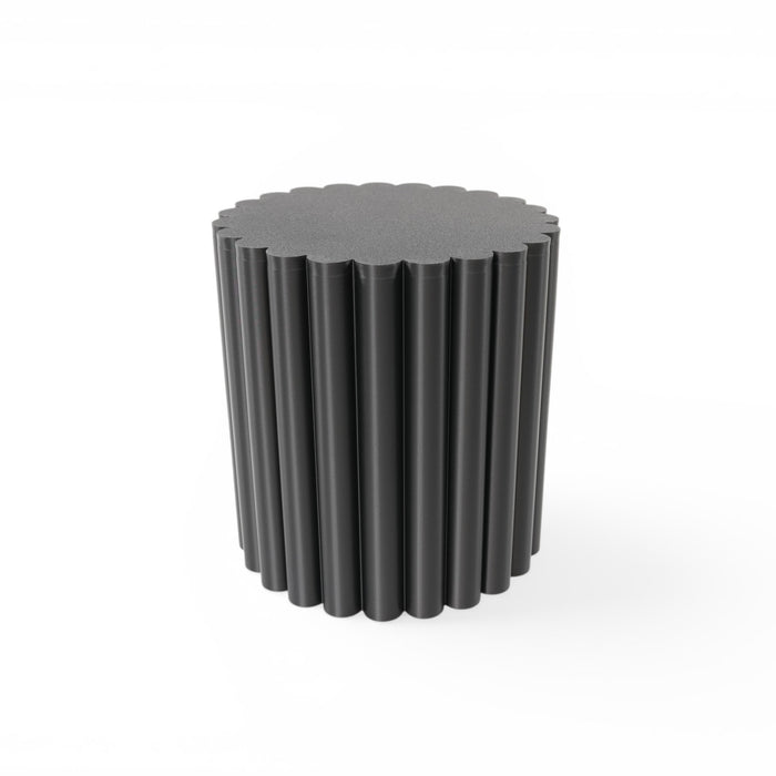 Pillar 3D printed plant stand in black with vertical column texture