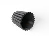 Pillar plant stand shown on its side with hollow interior and rounded ribbed texture