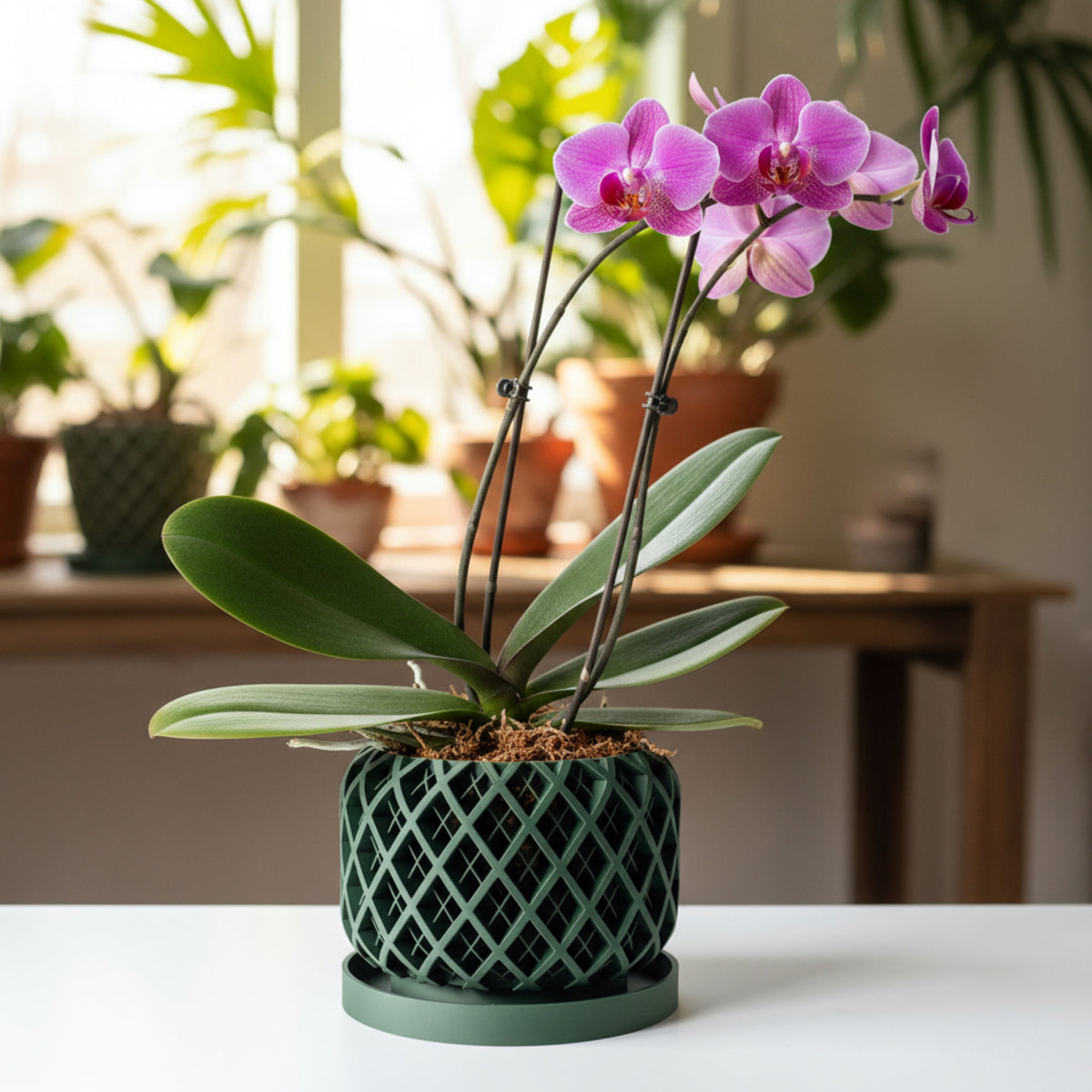 Noro geometric open slats ventilated orchid pot, front view