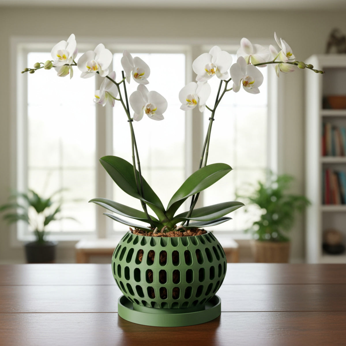 Brex rounded open grid ventilated orchid pot, side view