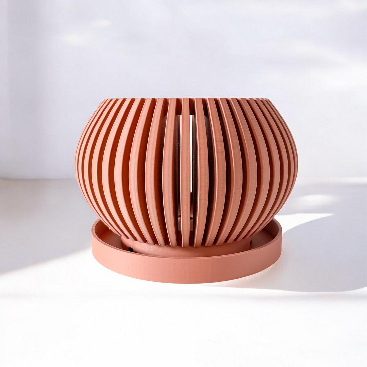 Rakor rounded vertical slats ventilated orchid pot, side view