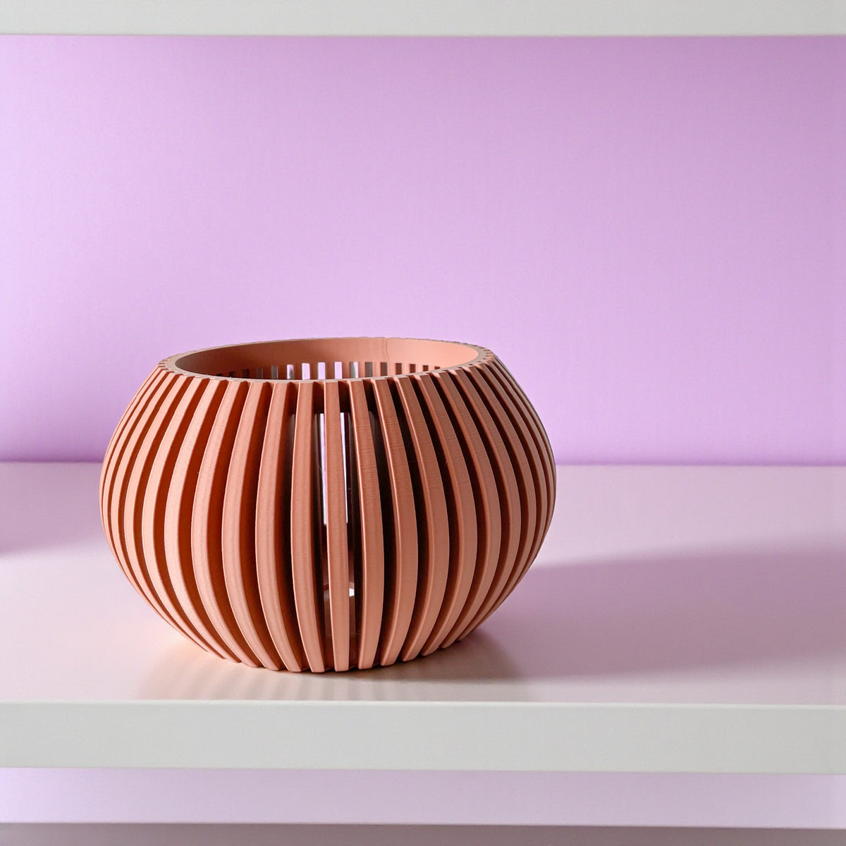 Rakor rounded vertical slats ventilated orchid pot, indoor display view