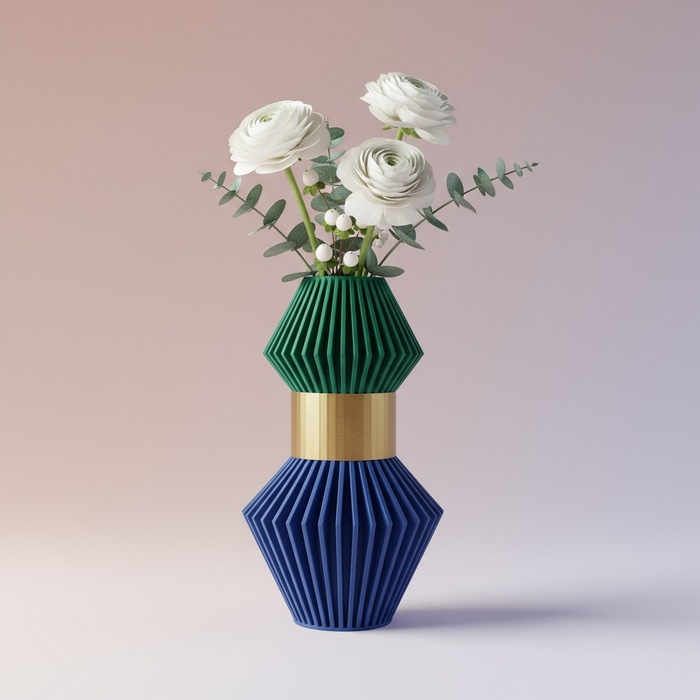 Customizable 3D Printed Vase “Anter” Modern Modular Pleated Vase Multicolor Decorative Geometric Design