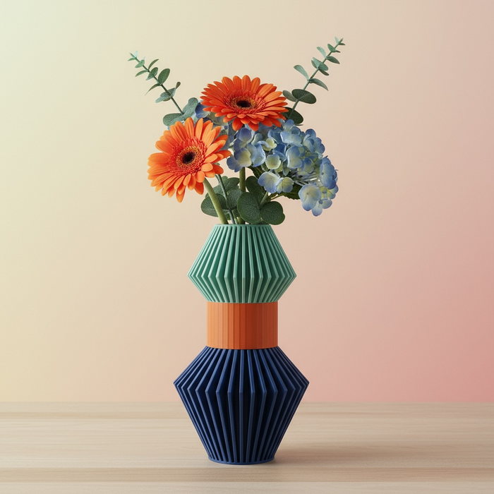 Customizable 3D Printed Vase “Anter” Modern Modular Pleated Vase Multicolor Decorative Geometric Design