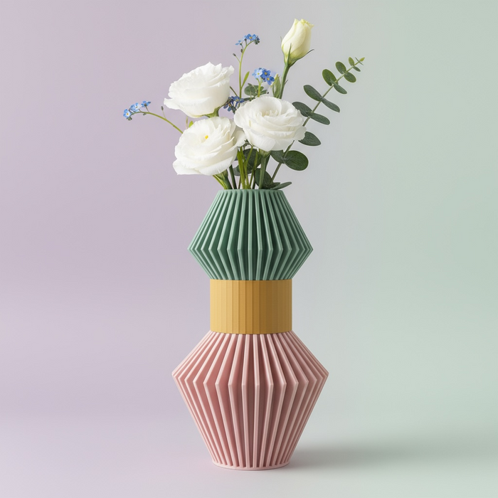Customizable 3D Printed Vase “Anter” Modern Modular Pleated Vase Multicolor Decorative Geometric Design