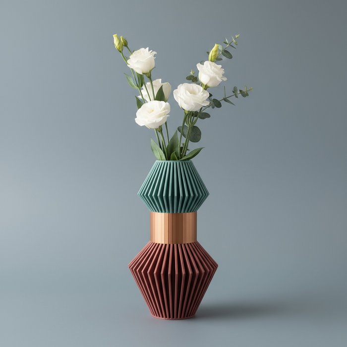 Customizable 3D Printed Vase “Anter” Modern Modular Pleated Vase Multicolor Decorative Geometric Design