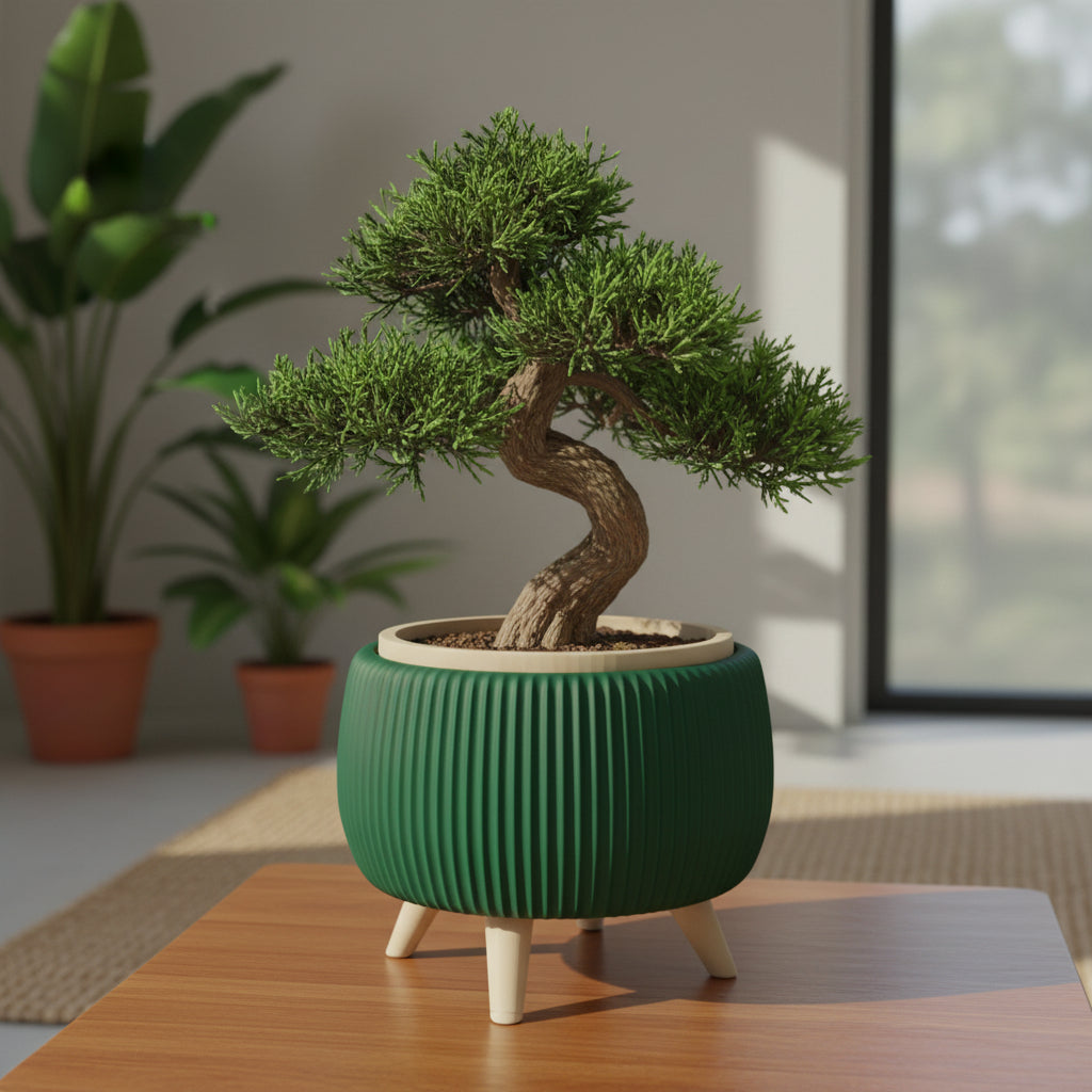 Arco raised two-color form with legs and a removable inner insert bonsai planter, front view