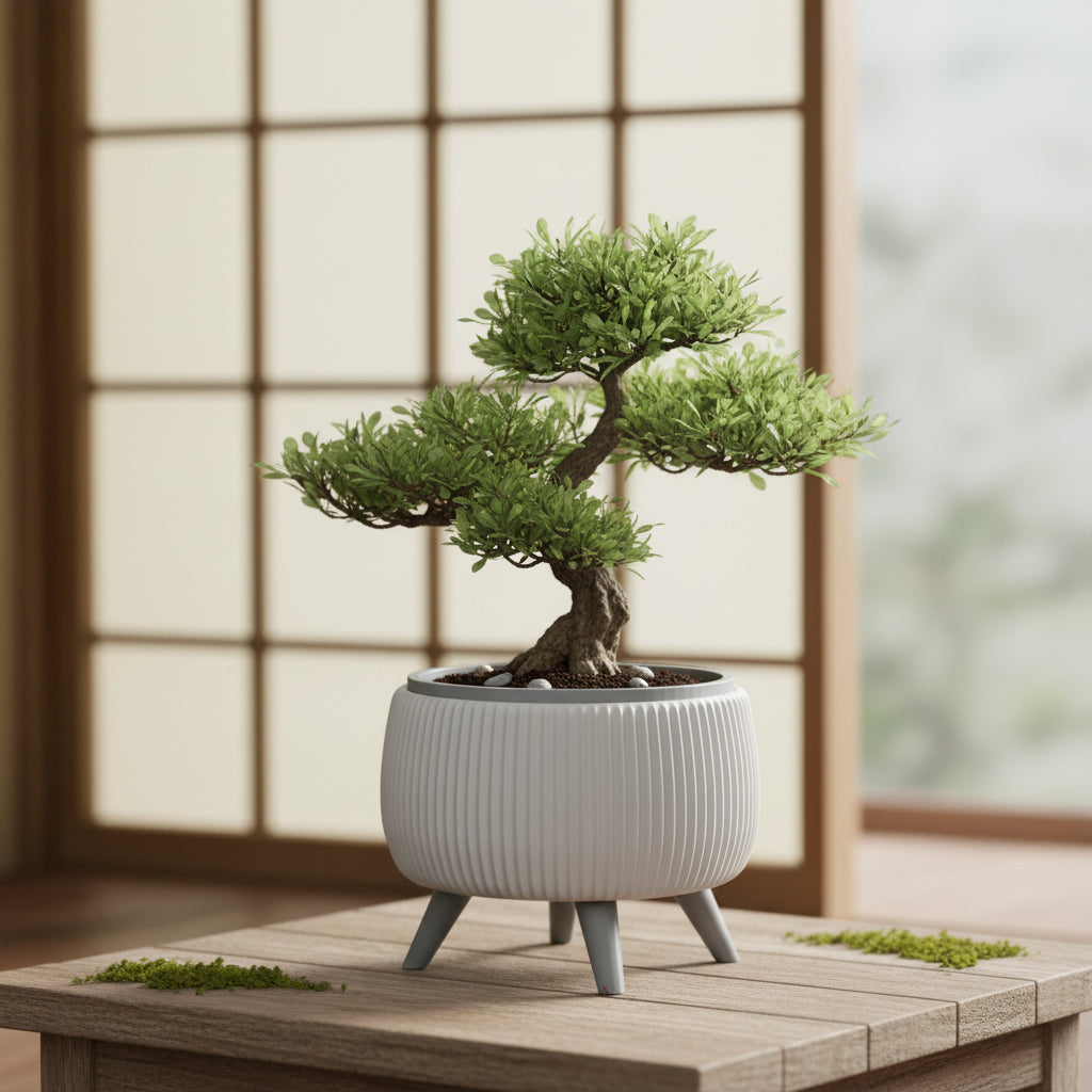 Arco raised two-color form with legs and a removable inner insert bonsai planter, texture detail