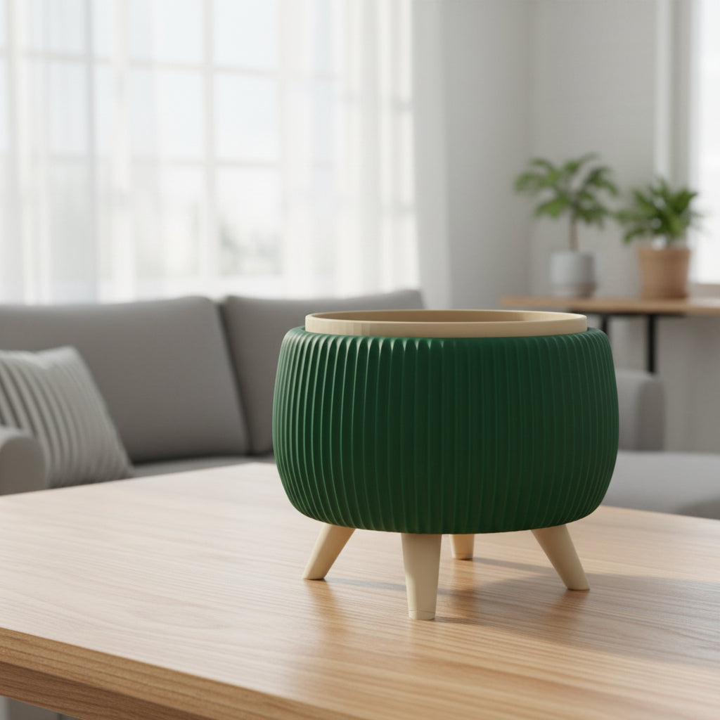 Arco raised two-color form with legs and a removable inner insert bonsai planter, base and drainage view