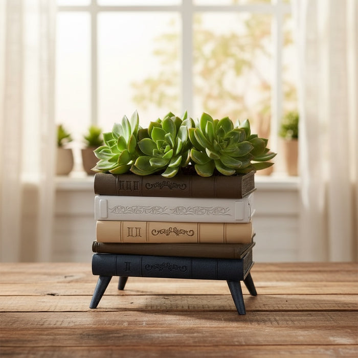 Book Stack Planter with Stand "Orven 5" — 3D Printed Modern Planter with Legs