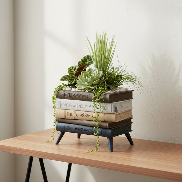 Book Stack Planter with Stand "Orven 5" — 3D Printed Modern Planter with Legs