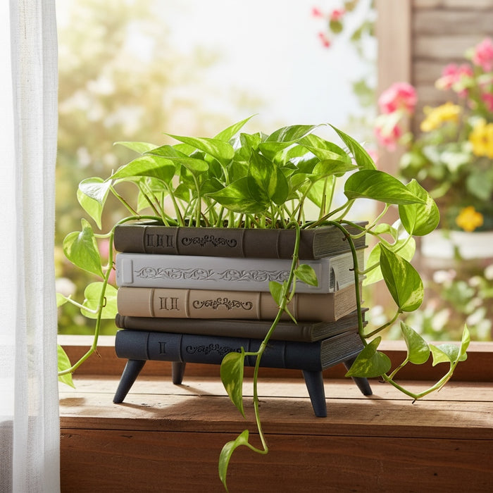 Book Stack Planter with Stand "Orven 5" — 3D Printed Modern Planter with Legs