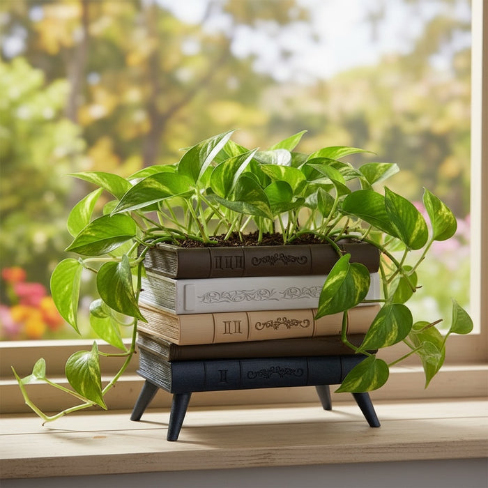 Book Stack Planter with Stand "Orven 5" — 3D Printed Modern Planter with Legs