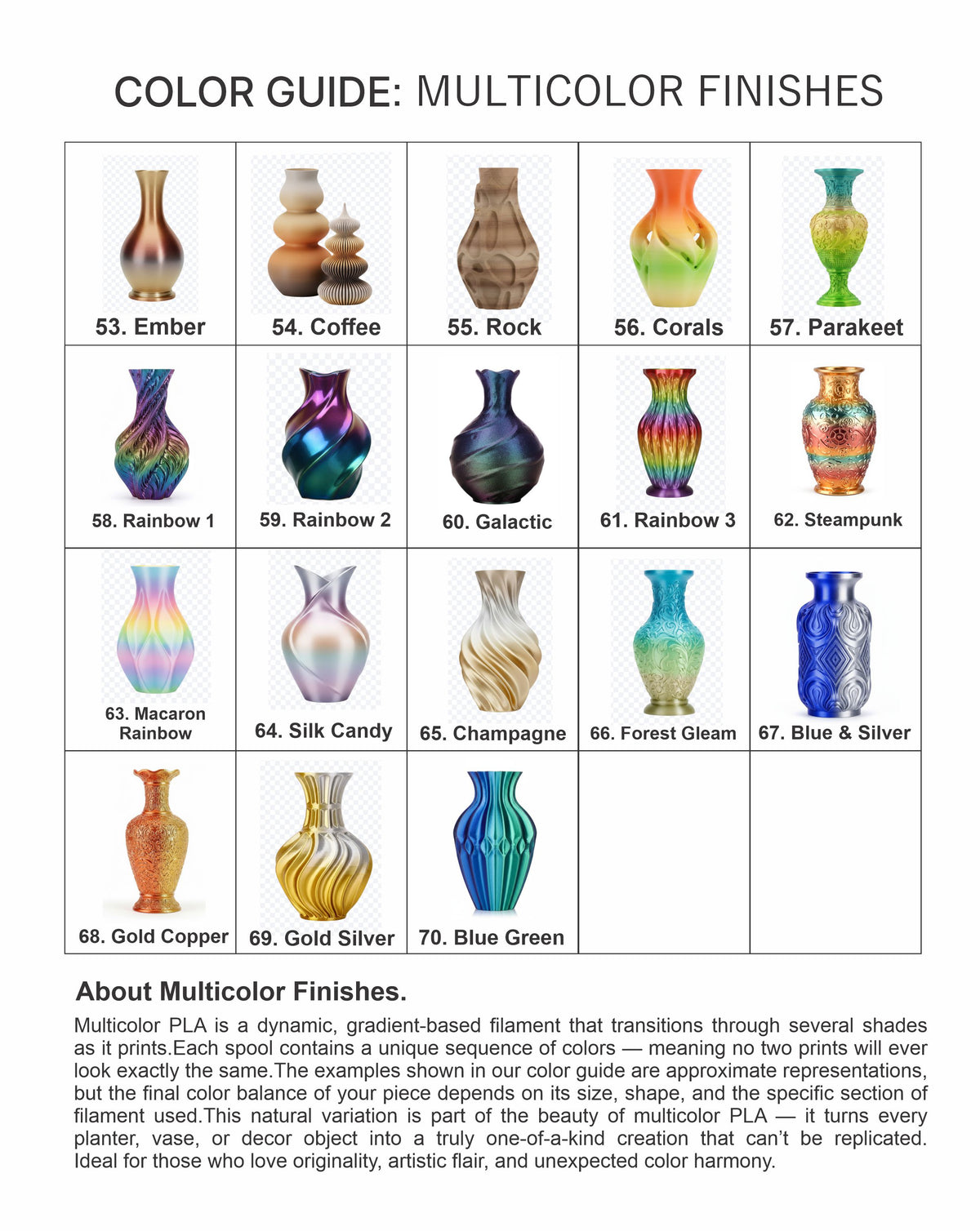 Viviero color guide for Juny vase, color options 3