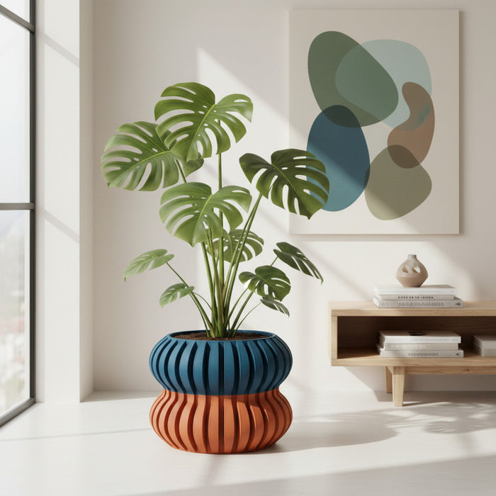 3D Printed Planter “Daso” – Textured Sculptural Plant Pot, Dual or Single Color Options