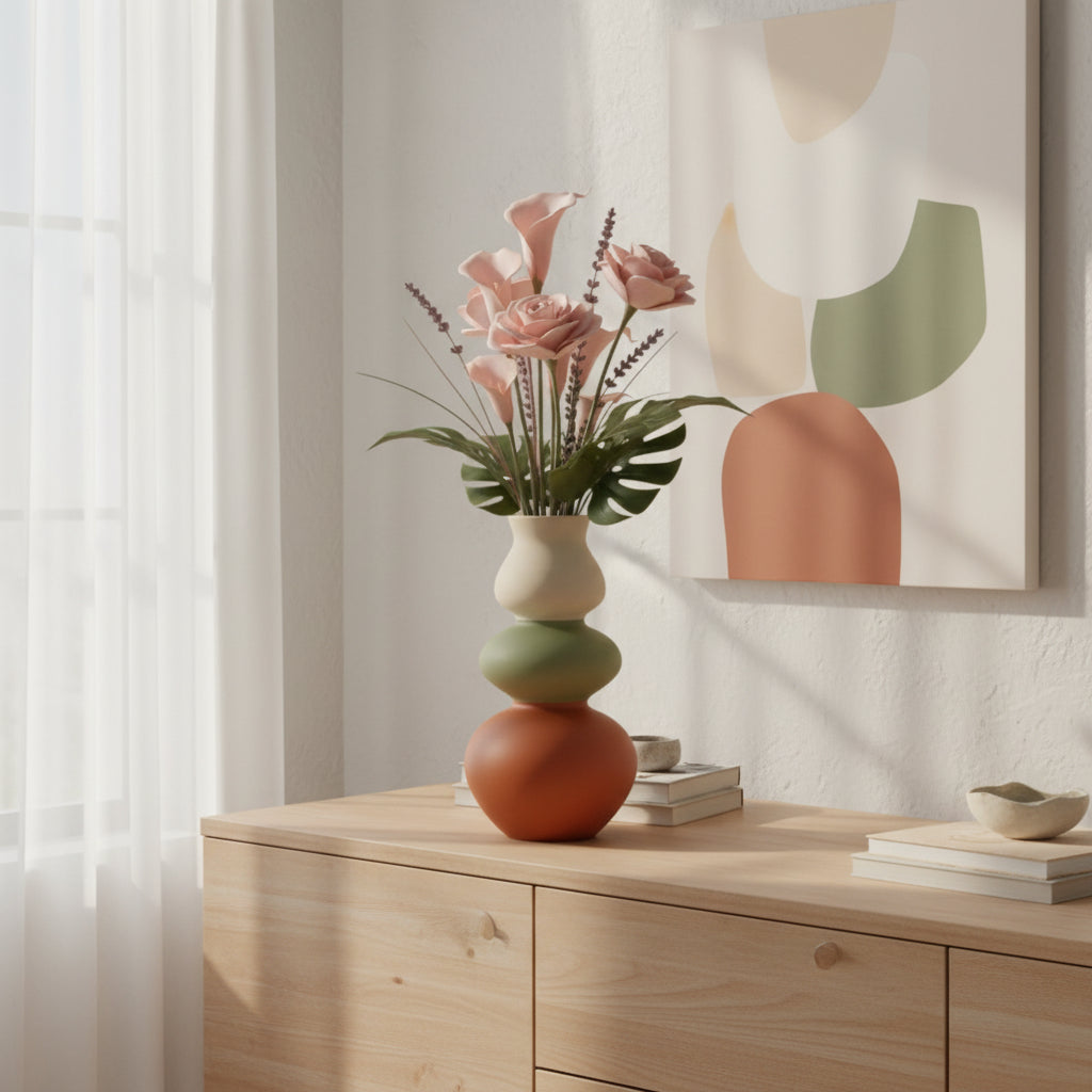 Elara stacked sculptural vase for flowers, product view 2