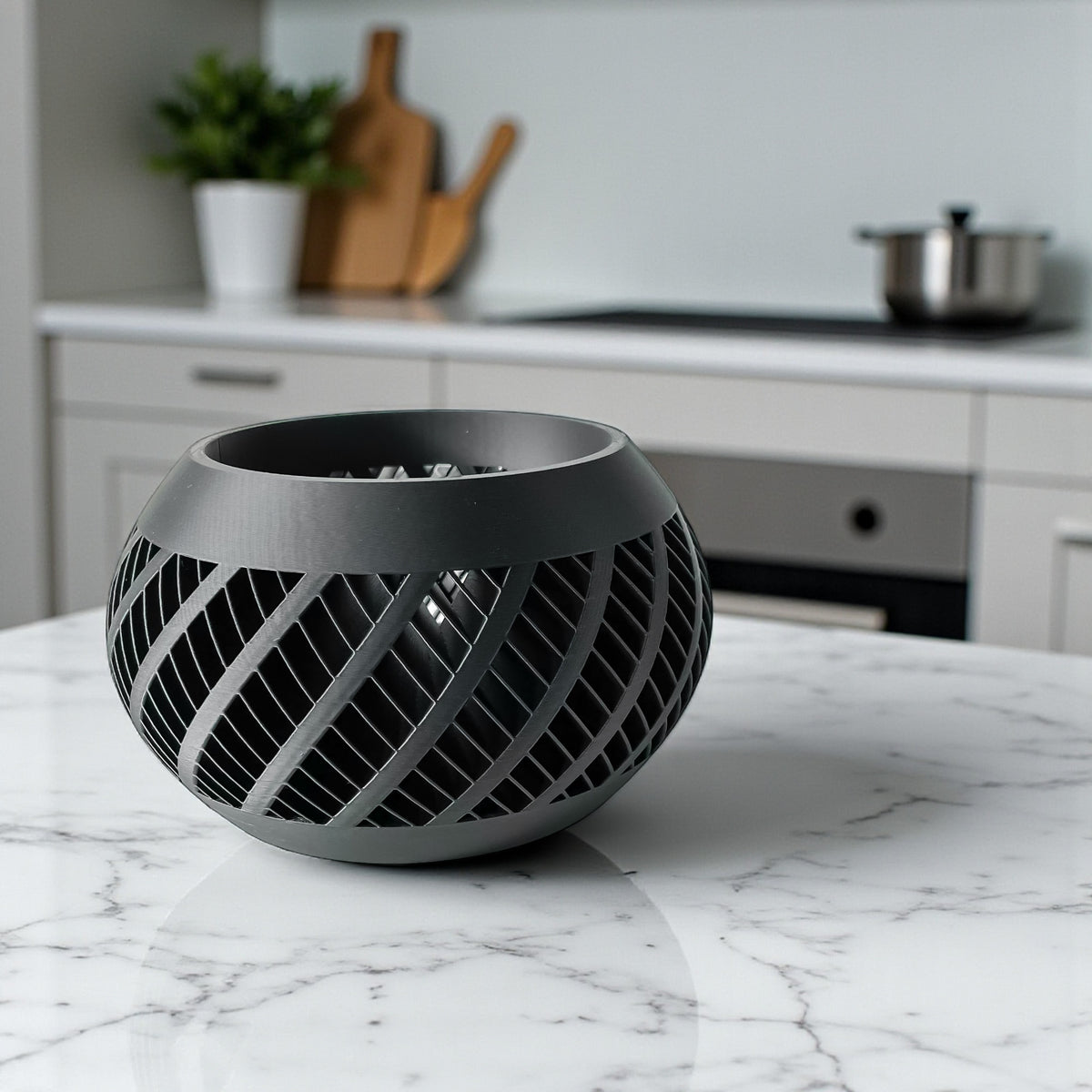 Elvik spiral ribs ventilated orchid pot, top opening view