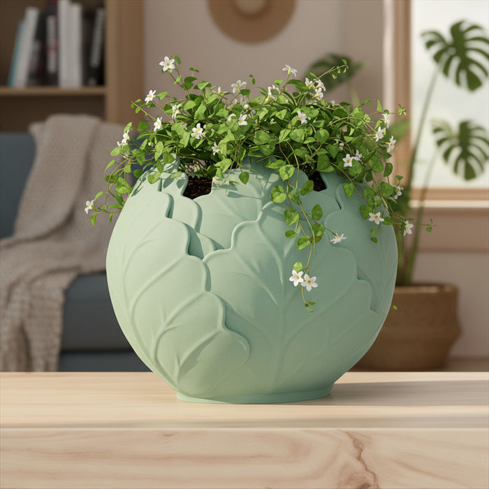 3D Printed Planter Pot "Folira" – Leaf Design Plant Pot with Drainage | Modern Decorative Pot