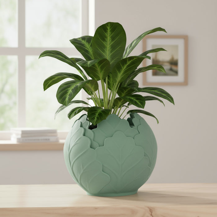 3D Printed Planter Pot "Folira" – Leaf Design Plant Pot with Drainage | Modern Decorative Pot