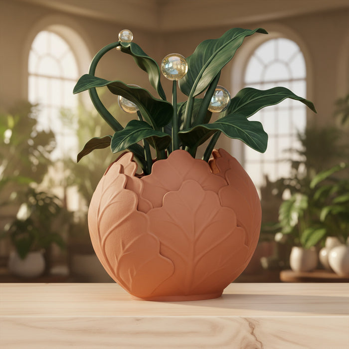 3D Printed Planter Pot "Folira" – Leaf Design Plant Pot with Drainage | Modern Decorative Pot