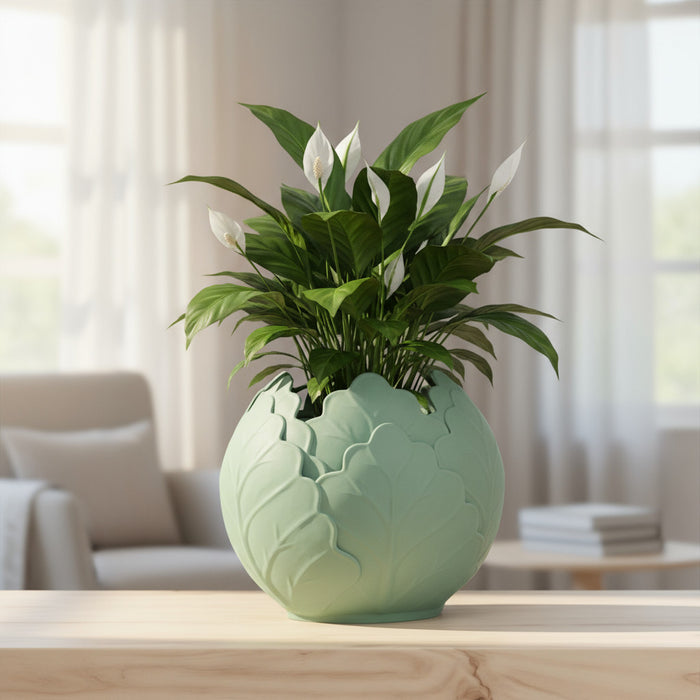 3D Printed Planter Pot "Folira" – Leaf Design Plant Pot with Drainage | Modern Decorative Pot