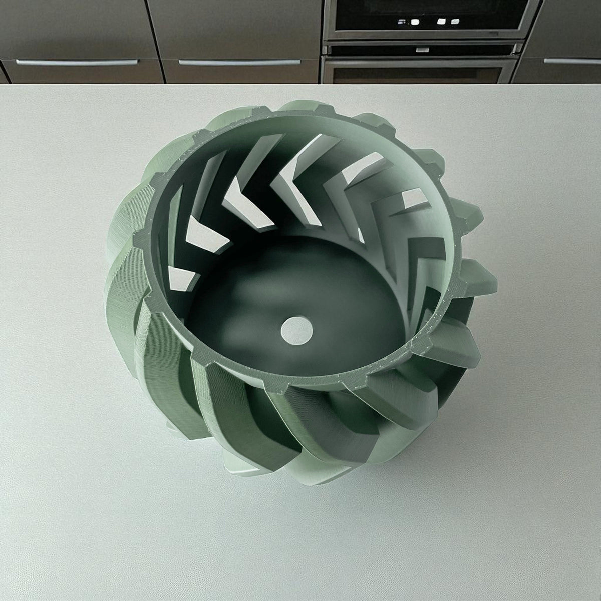 Garni balanced ribbed form ventilated orchid pot, side view
