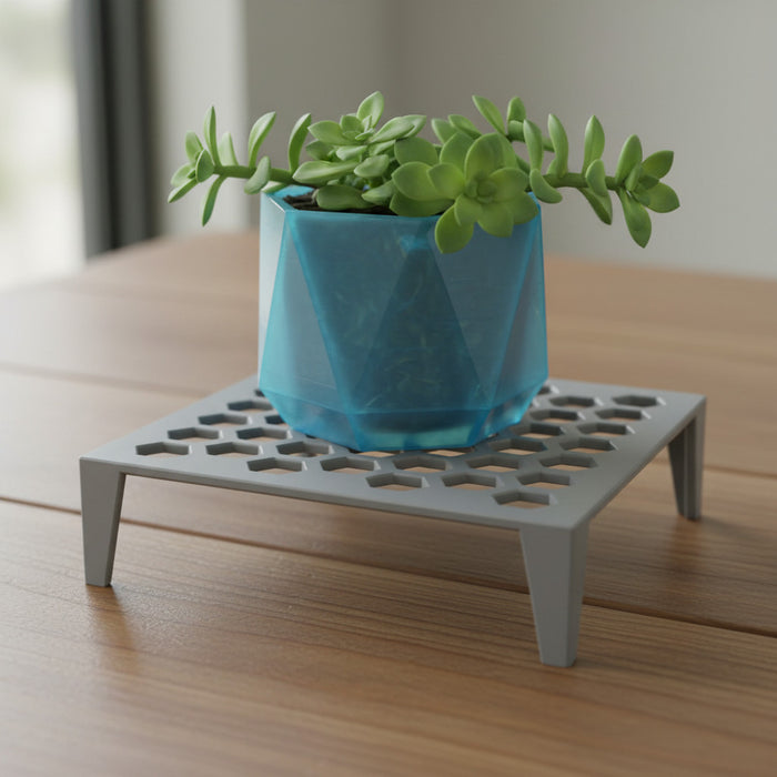 Plant Stand "Hex Grid Square" | 3D Printed Modern Pot Riser with Honeycomb Pattern