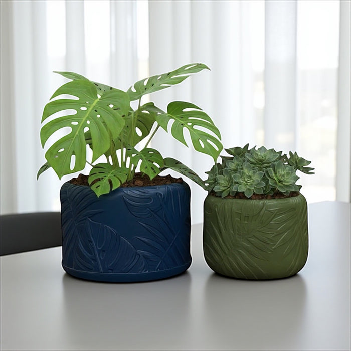 Planter Pot "Tropica" – 3D Printed Decorative Plant Pot with Drainage Options, Modern Tropical Leaf Design