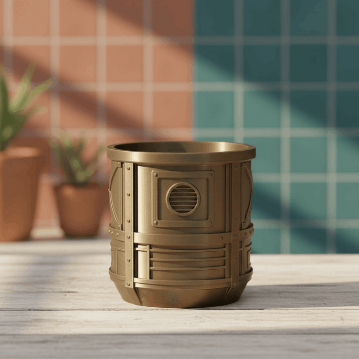 Planter "Mech Pod" – 3D-Printed Planter Pot, Industrial Sci-Fi Plant Pot, Drainage Option w/ Saucer, Unique Planter, Housewarming Gift