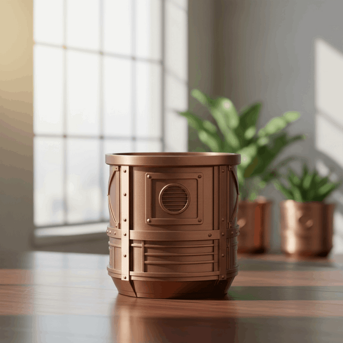 Planter "Mech Pod" – 3D-Printed Planter Pot, Industrial Sci-Fi Plant Pot, Drainage Option w/ Saucer, Unique Planter, Housewarming Gift
