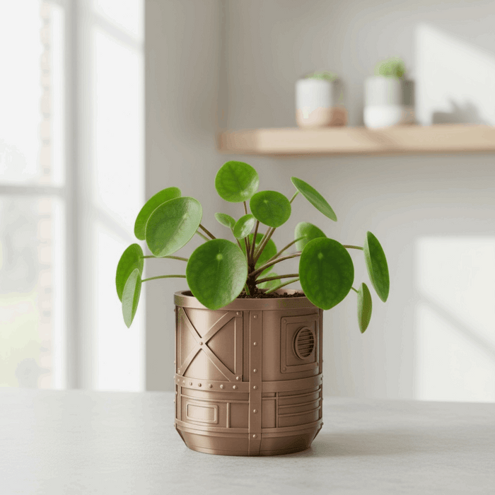 Planter "Mech Pod" – 3D-Printed Planter Pot, Industrial Sci-Fi Plant Pot, Drainage Option w/ Saucer, Unique Planter, Housewarming Gift