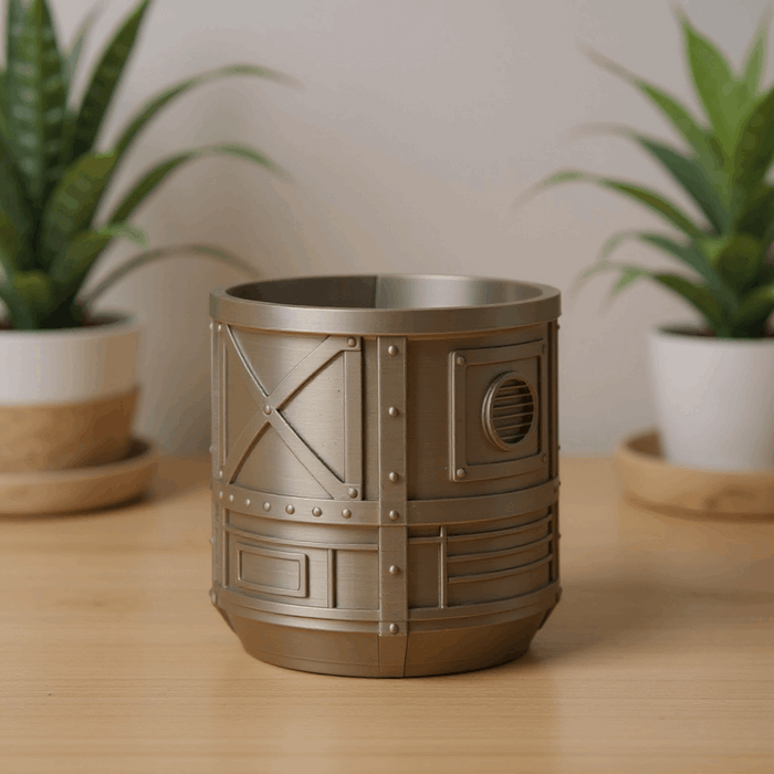 Planter "Mech Pod" – 3D-Printed Planter Pot, Industrial Sci-Fi Plant Pot, Drainage Option w/ Saucer, Unique Planter, Housewarming Gift
