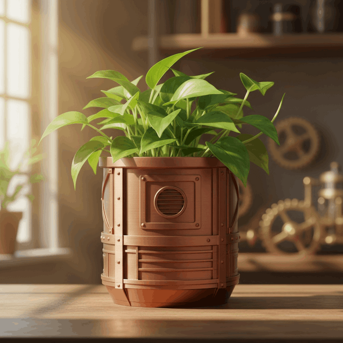 Planter "Mech Pod" – 3D-Printed Planter Pot, Industrial Sci-Fi Plant Pot, Drainage Option w/ Saucer, Unique Planter, Housewarming Gift