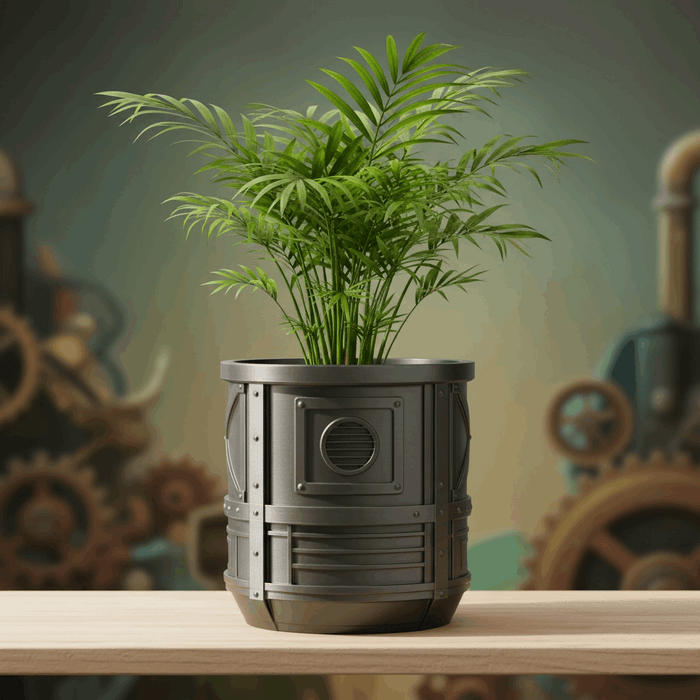 Planter "Mech Pod" – 3D-Printed Planter Pot, Industrial Sci-Fi Plant Pot, Drainage Option w/ Saucer, Unique Planter, Housewarming Gift