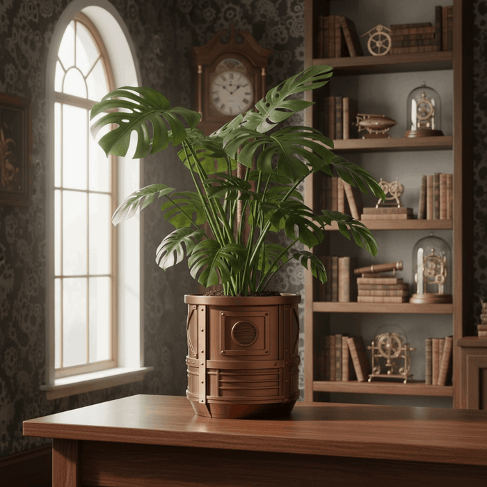 Planter "Mech Pod" – 3D-Printed Planter Pot, Industrial Sci-Fi Plant Pot, Drainage Option w/ Saucer, Unique Planter, Housewarming Gift