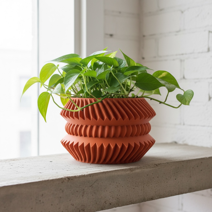 Geometric ribbed 3D printed planter, architectural plant pot, multicolor sculptural design – “Jako”