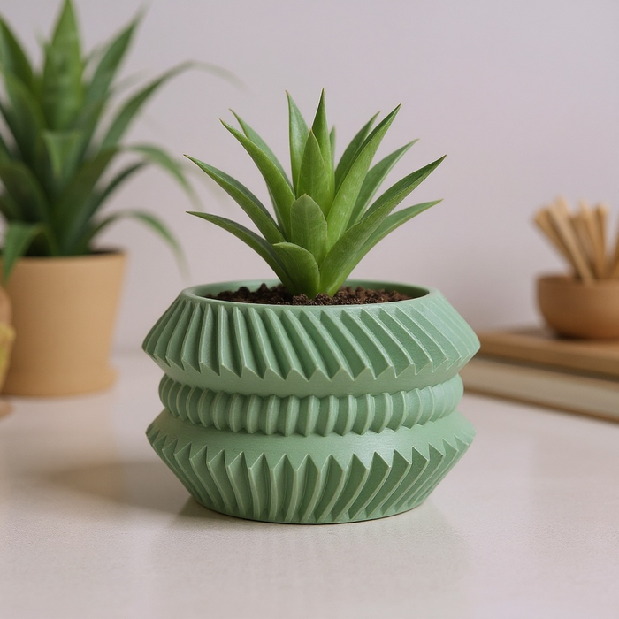 Geometric ribbed 3D printed planter, architectural plant pot, multicolor sculptural design – “Jako”