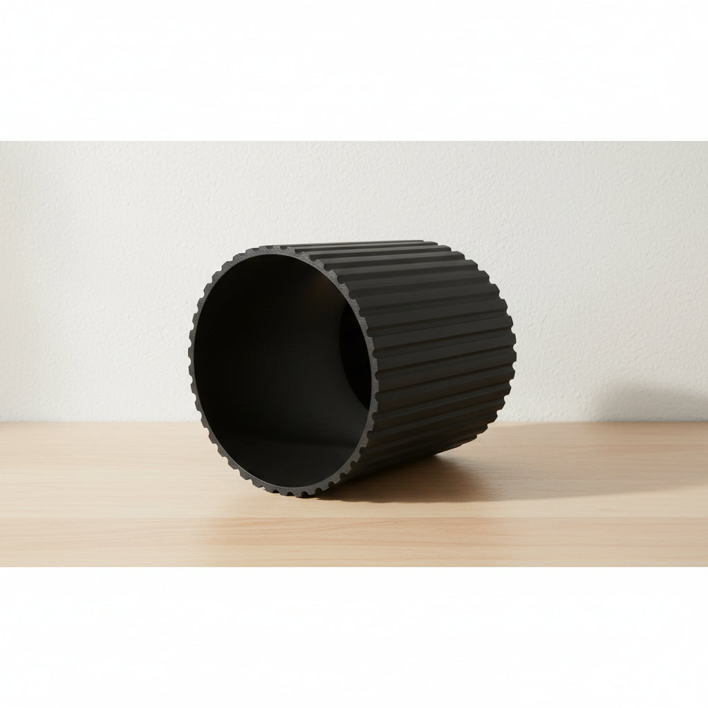 Linea Column fluted pedestal plant stand for indoor planters, styled view