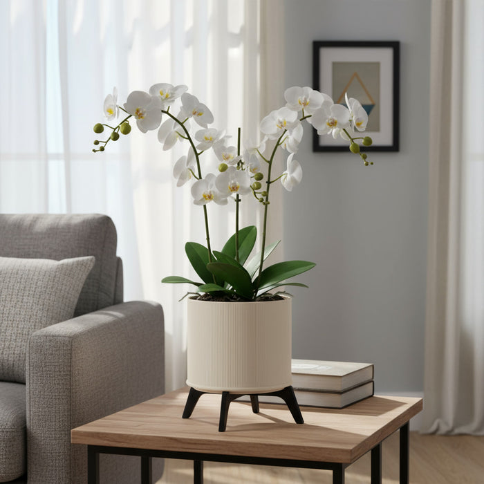 Planter "Linea Lift " – Ribbed 3D-Printed Planter with Stand, Planter with Legs, Pedestal Plant Pot, Modern Indoor Planter