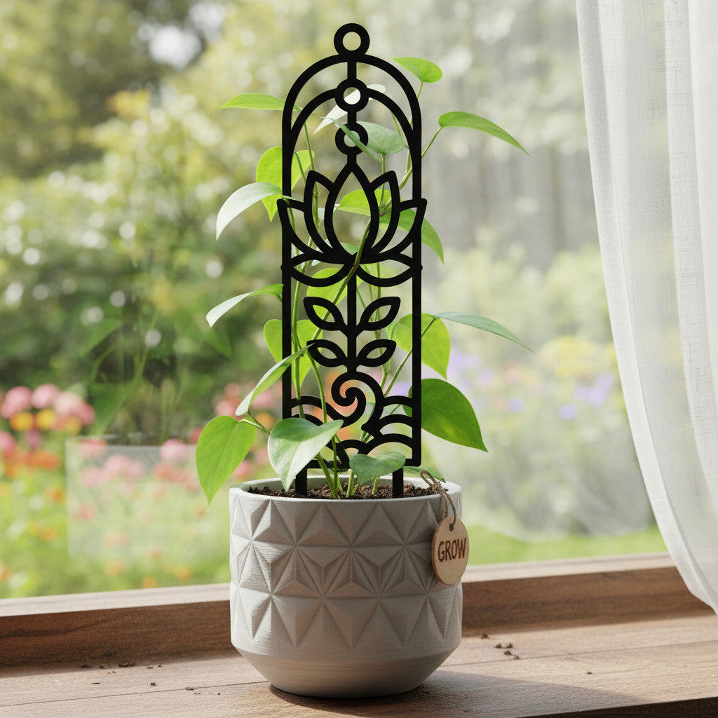 Lotia lotus-inspired plant trellis for indoor climbing plants, front view