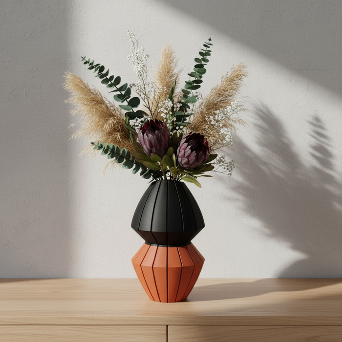 Modern Pleated 3D Printed Vase Two Tone or Single Color Geometric Modular Design “Luko”
