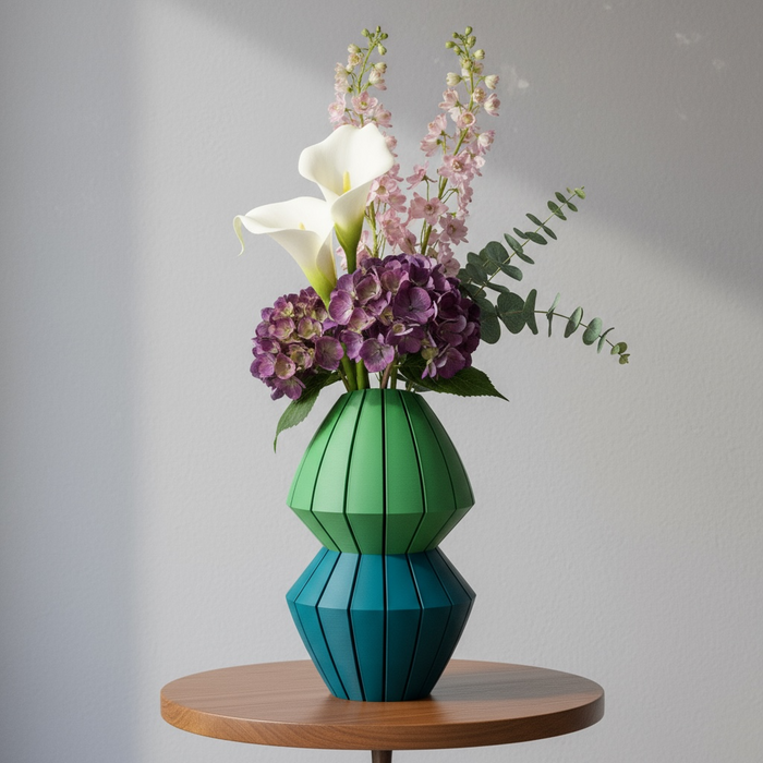 Modern Pleated 3D Printed Vase Two Tone or Single Color Geometric Modular Design “Luko”