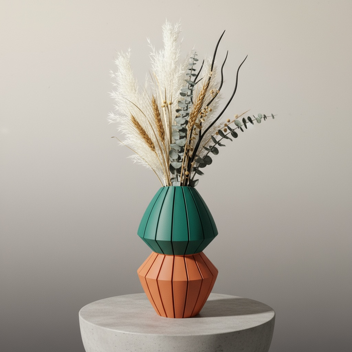 Modern Pleated 3D Printed Vase Two Tone or Single Color Geometric Modular Design “Luko”