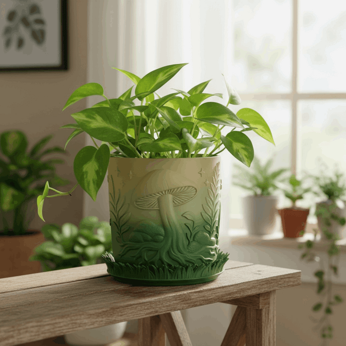 Custom 3D Printed Planter “Myco” – Mushroom Pot with Saucer, Choose Two Colors, Forest Decor · by Viviero3D
