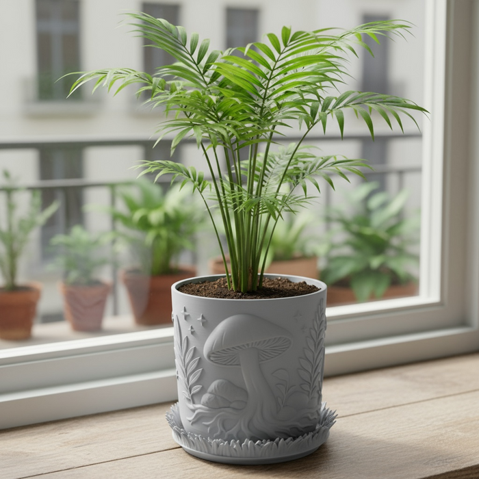Custom 3D Printed Planter “Myco” – Mushroom Pot with Saucer, Choose Two Colors, Forest Decor · by Viviero3D